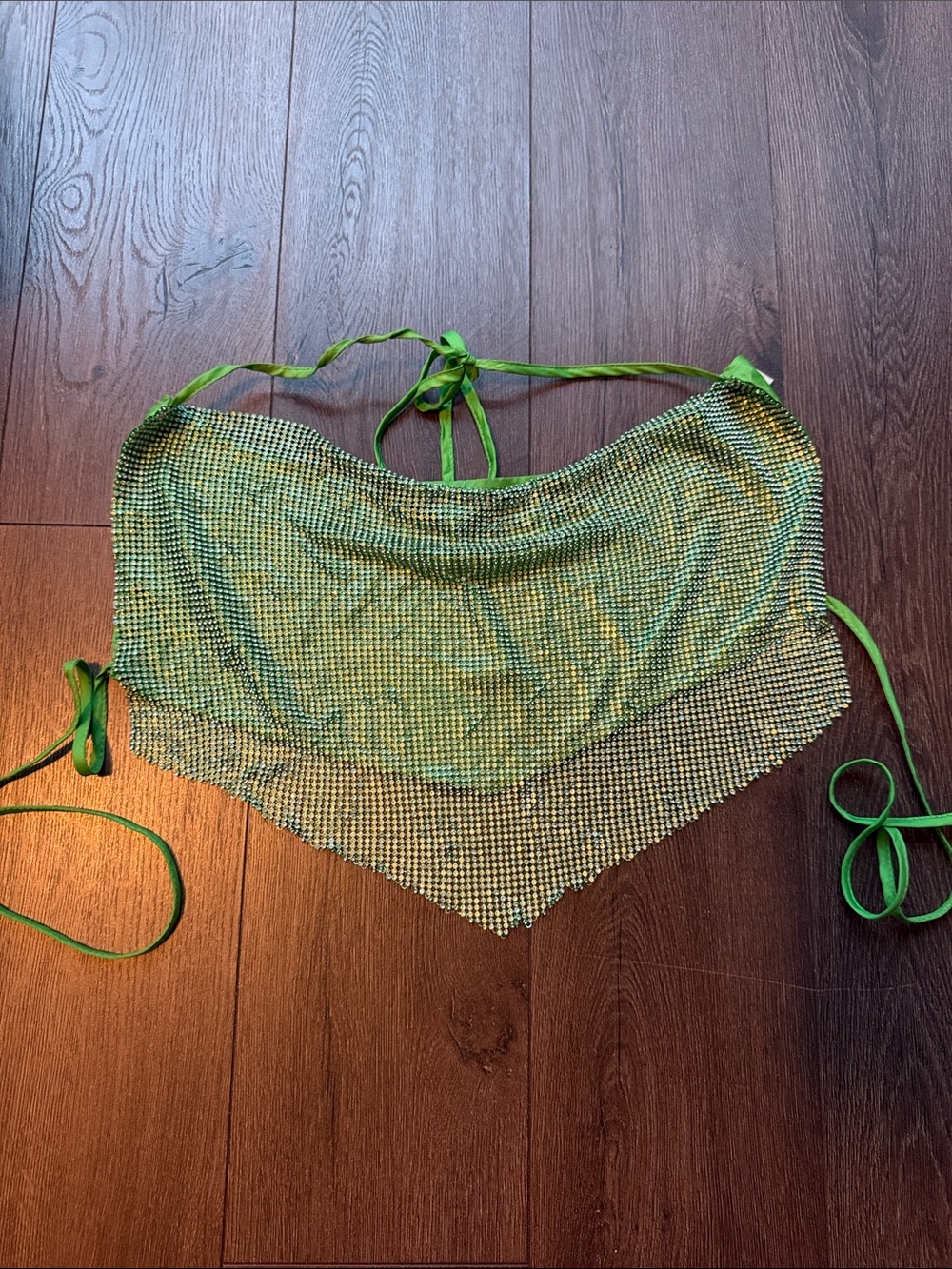 Green Halter Rhinestone Mesh Bandana To